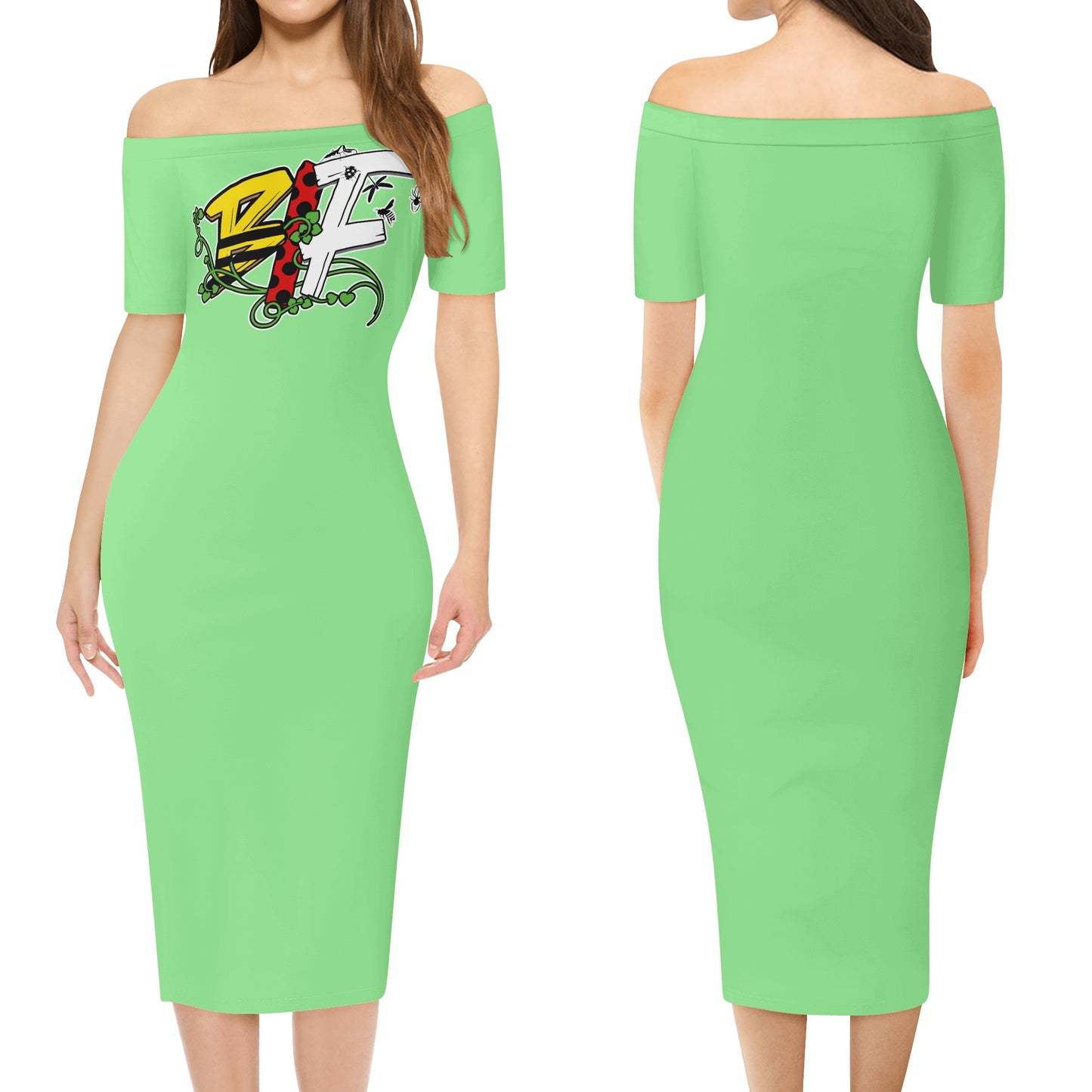 Black Insect Famili Women's Off The Shoulder Office Lady Dress
