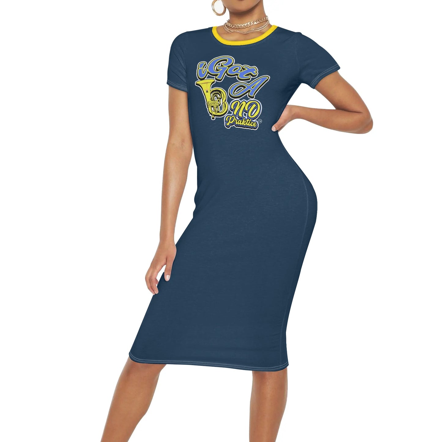 i Got Band Praktice Womens Short Sleeve Dress Casual All Over Print Tshirt Long Dresses