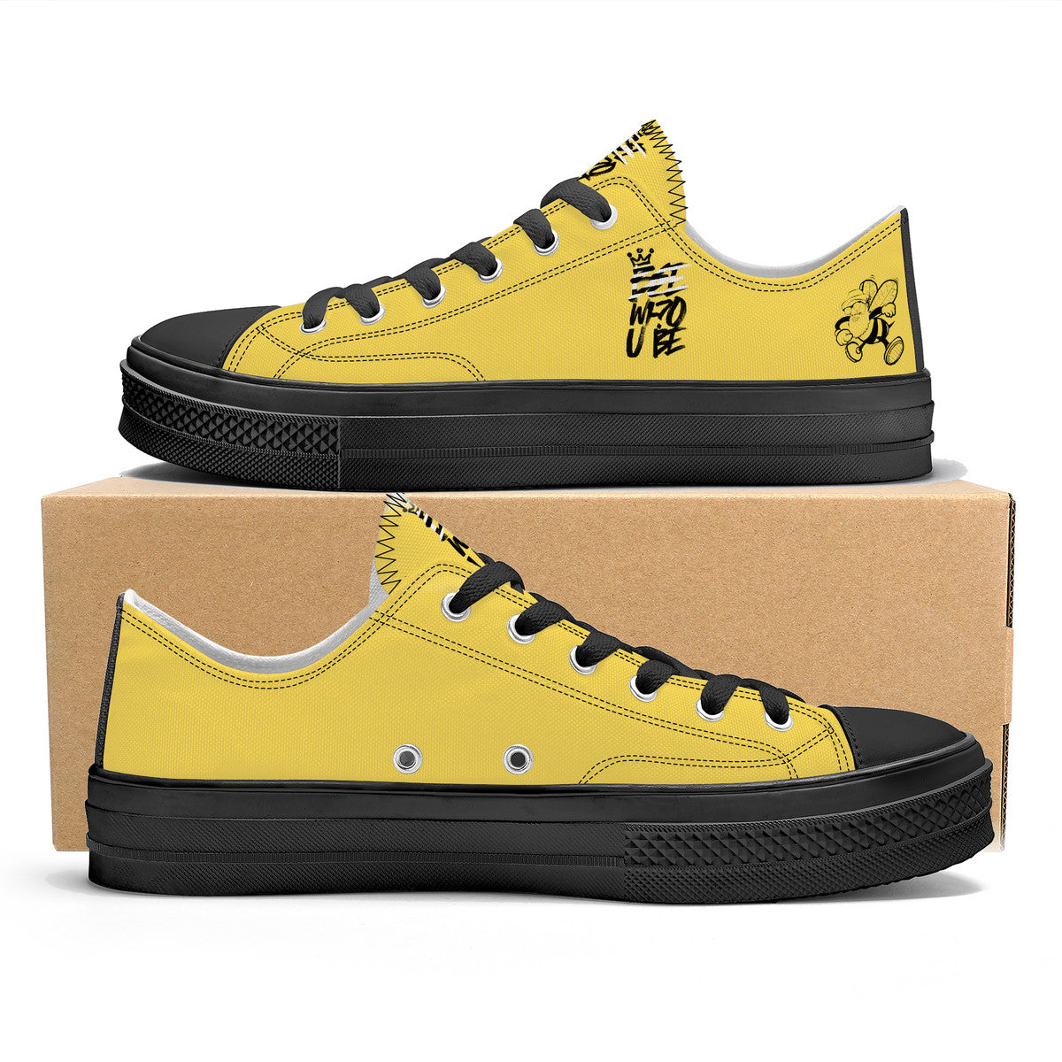 Bee Who U Be Unisex Classic Low Top Canvas Shoes - Black
