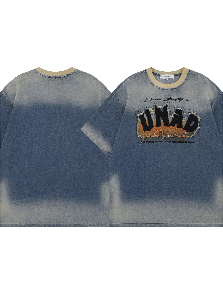 Men's Letter Patch Wash Oversized Denim Top