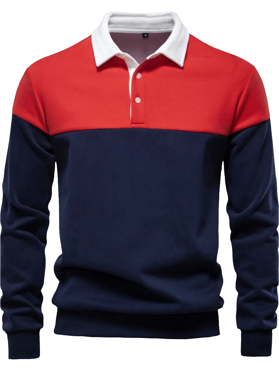 Men's Collared Neck Contrast Long Sleeve Polo