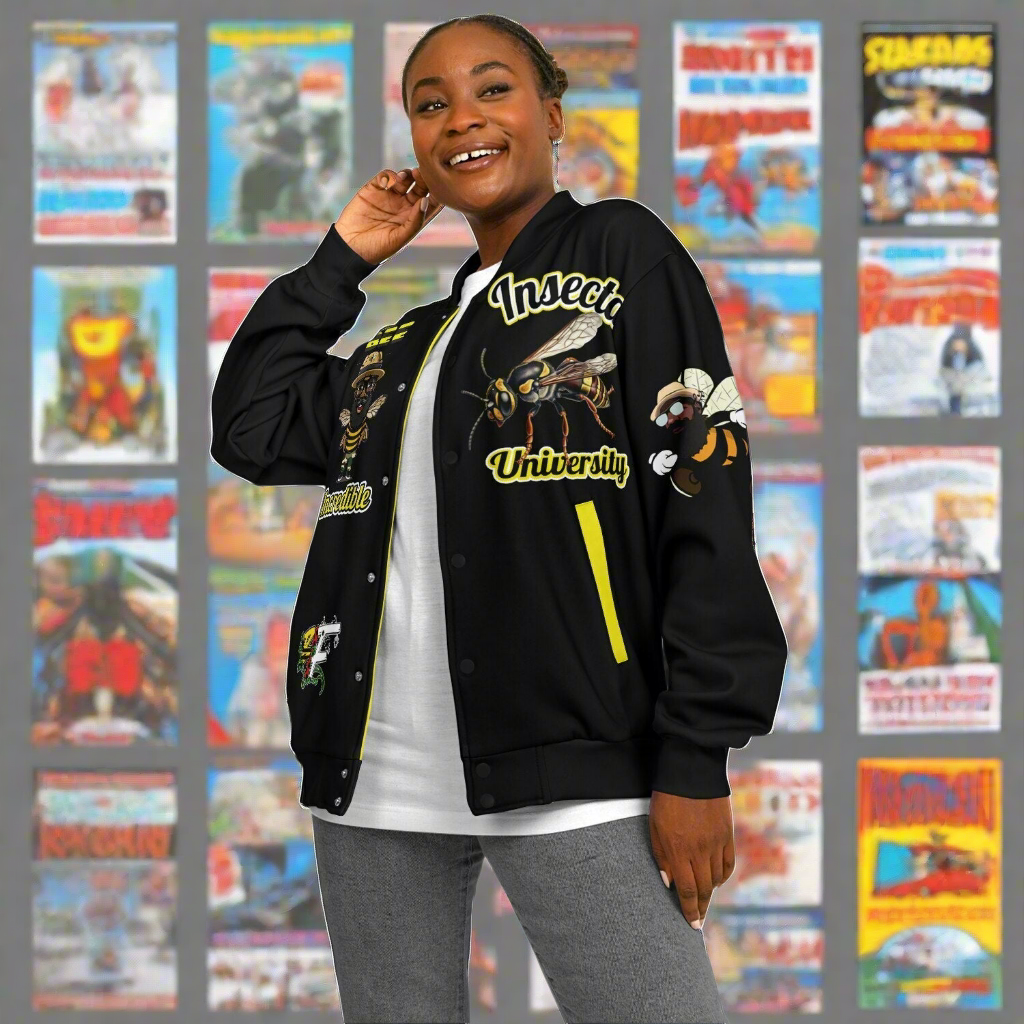 Blk Insct Famili Baseball Jacket - AOP
