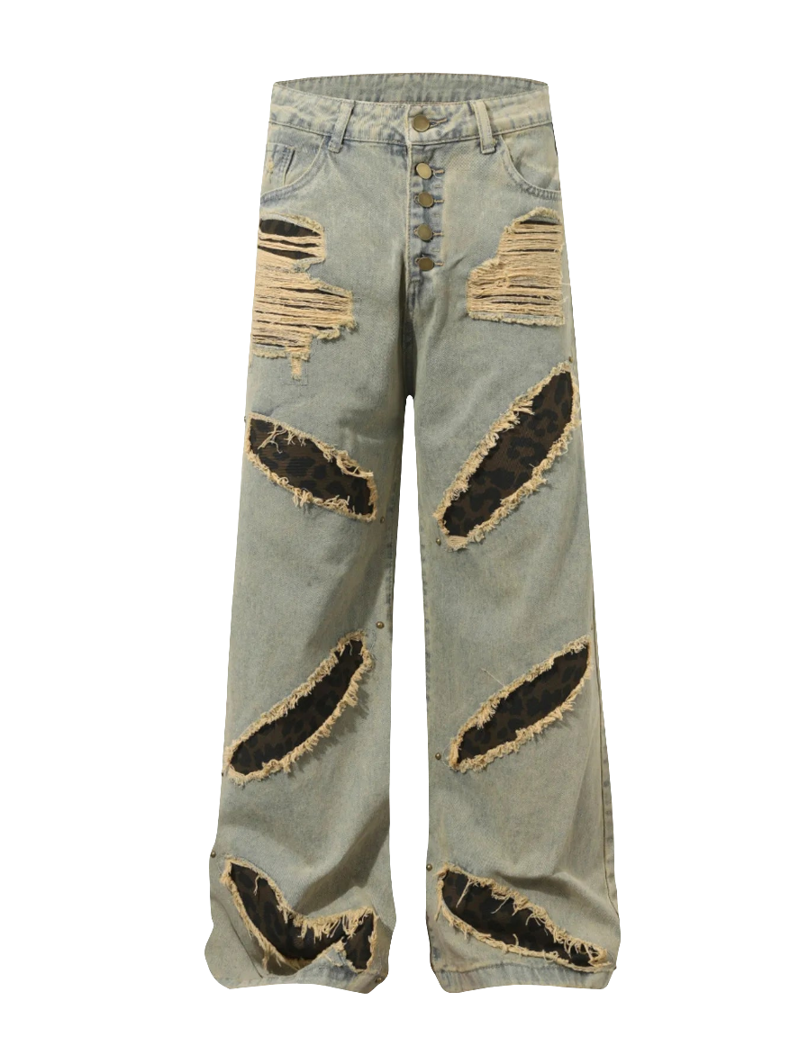 Men's Full Size Distressed Wide Leg Jeans Plus Size