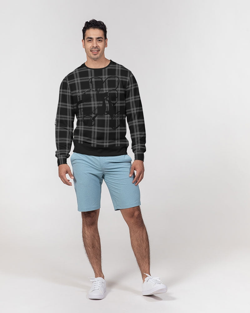 Bee Who You Bee Plaid Vibes Black and Grey Men's Classic French Terry Crewneck Pullover