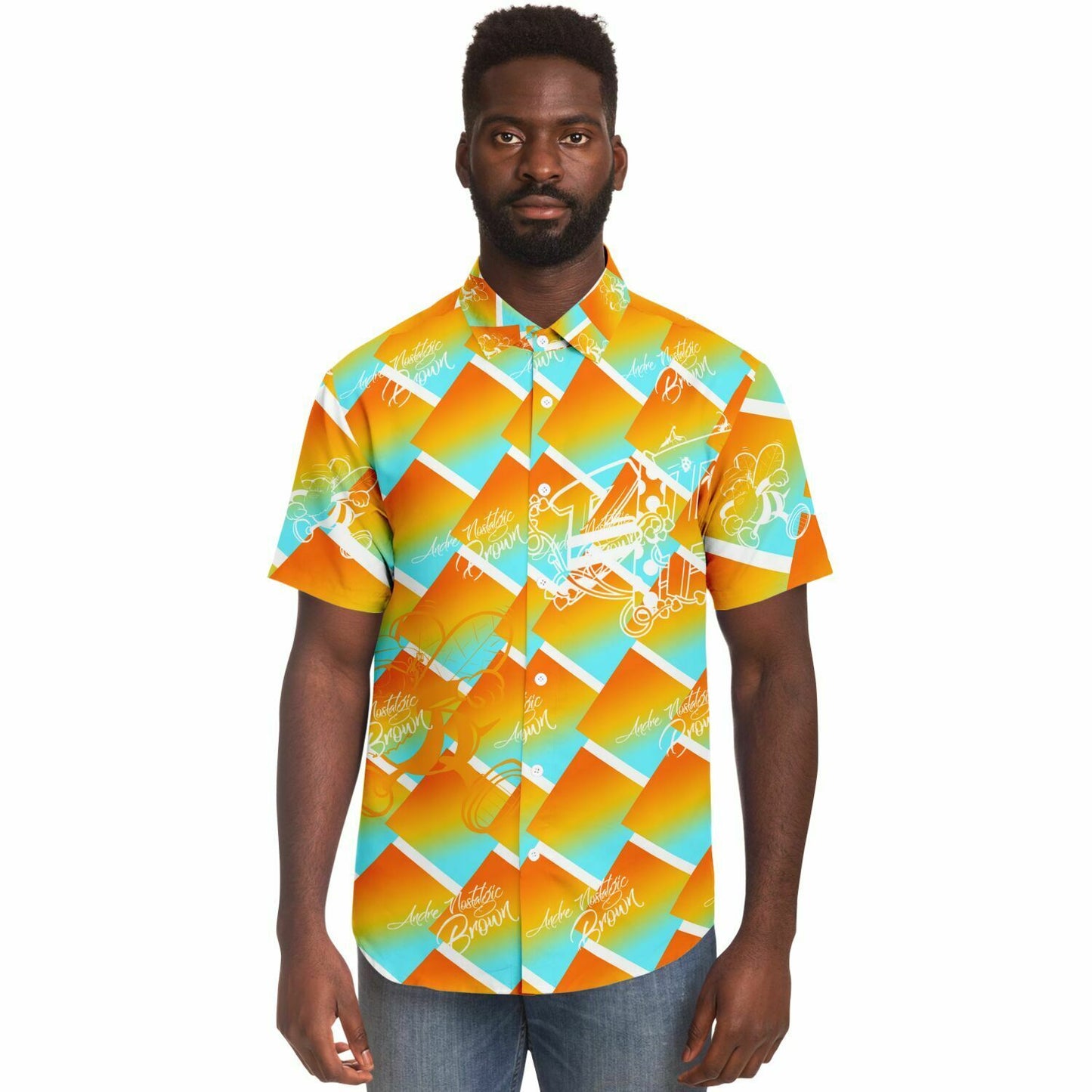 Black Insect Famili Short Sleeve Button Down Shirt - AOP