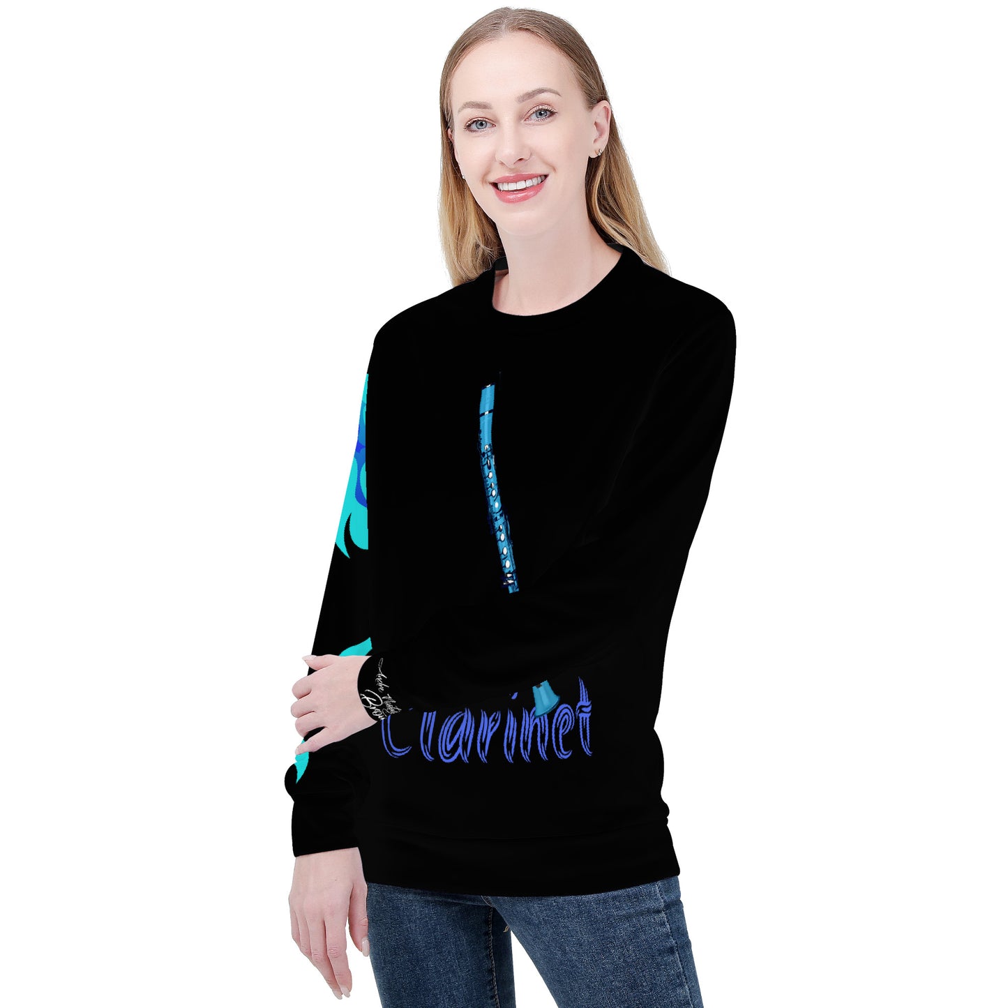 Dhis Horn WoodWind Rght Here Clarinet Women's All Over Print Sweater