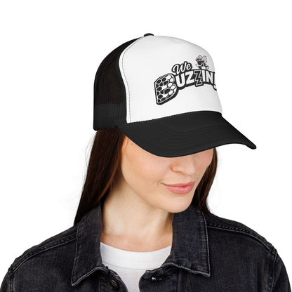 We Buzzin! Bee Graphic Trucker Hat | Honeycomb Logo Mesh Cap