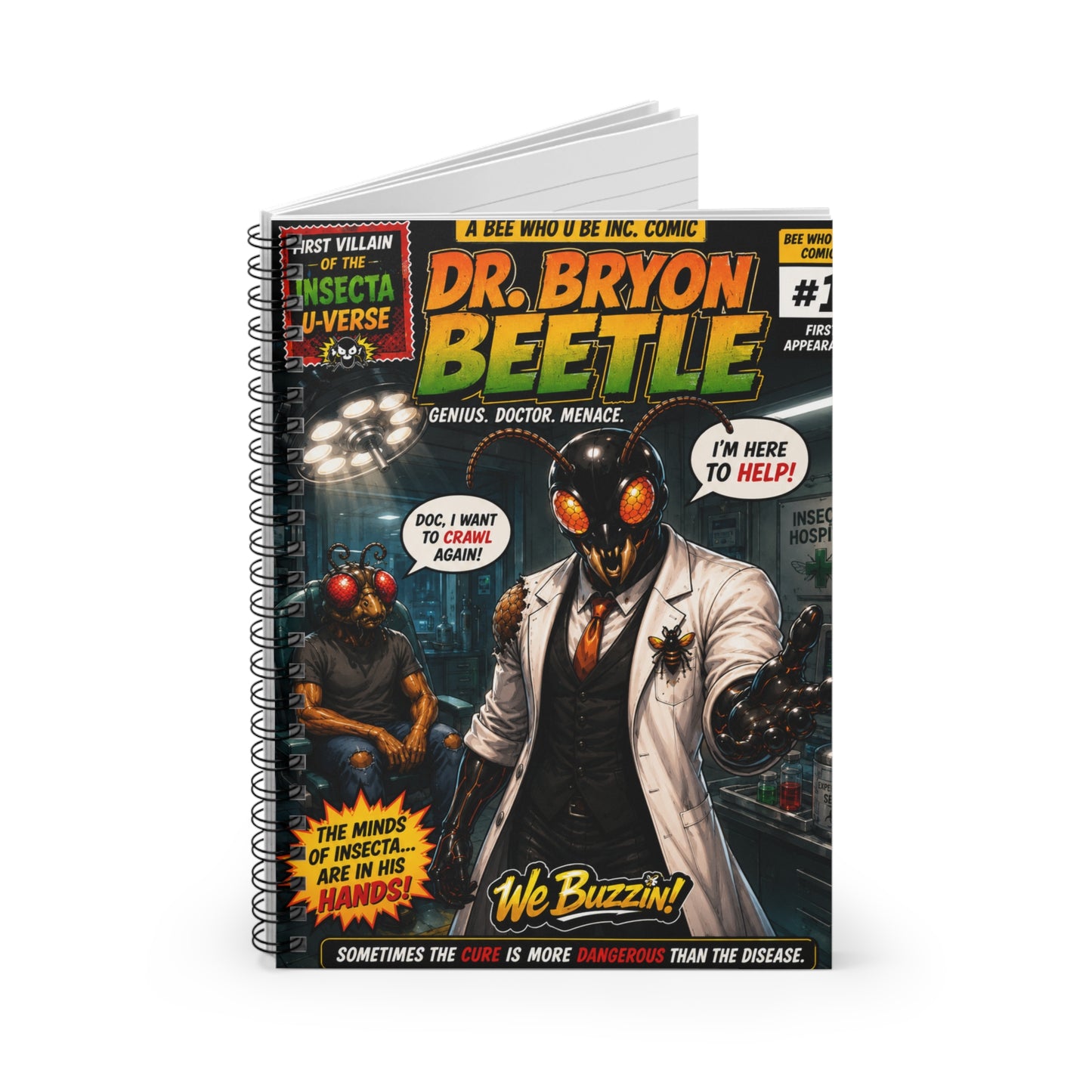 Beetle Comic Spiral Notebook — Dr. Bryon Beetle Vintage Comic Cover, Ruled Journal