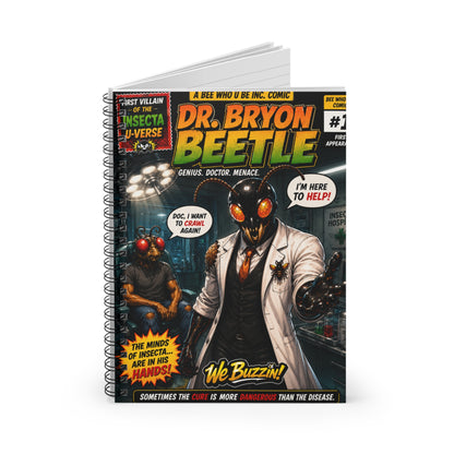 Beetle Comic Spiral Notebook — Dr. Bryon Beetle Vintage Comic Cover, Ruled Journal