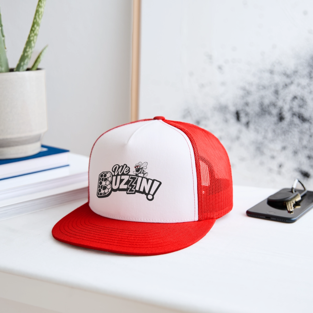 We Buzzin Trucker Hat - white/red