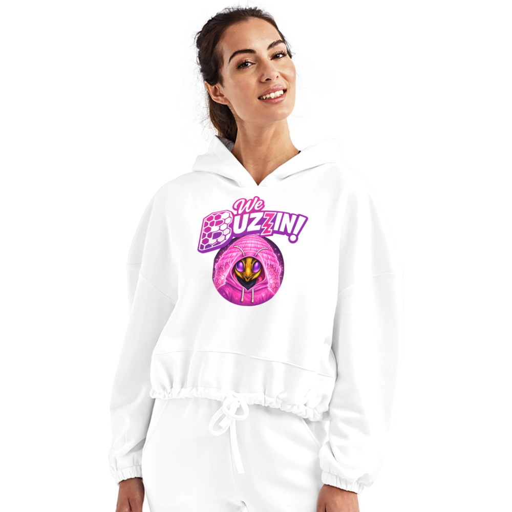 We Buzzin Women’s Cropped Hoodie - white