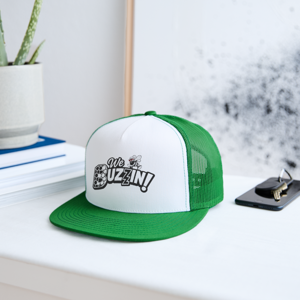 We Buzzin Trucker Hat - white/kelly green