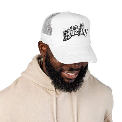 We Buzzin! Bee Graphic Trucker Hat | Honeycomb Logo Mesh Cap