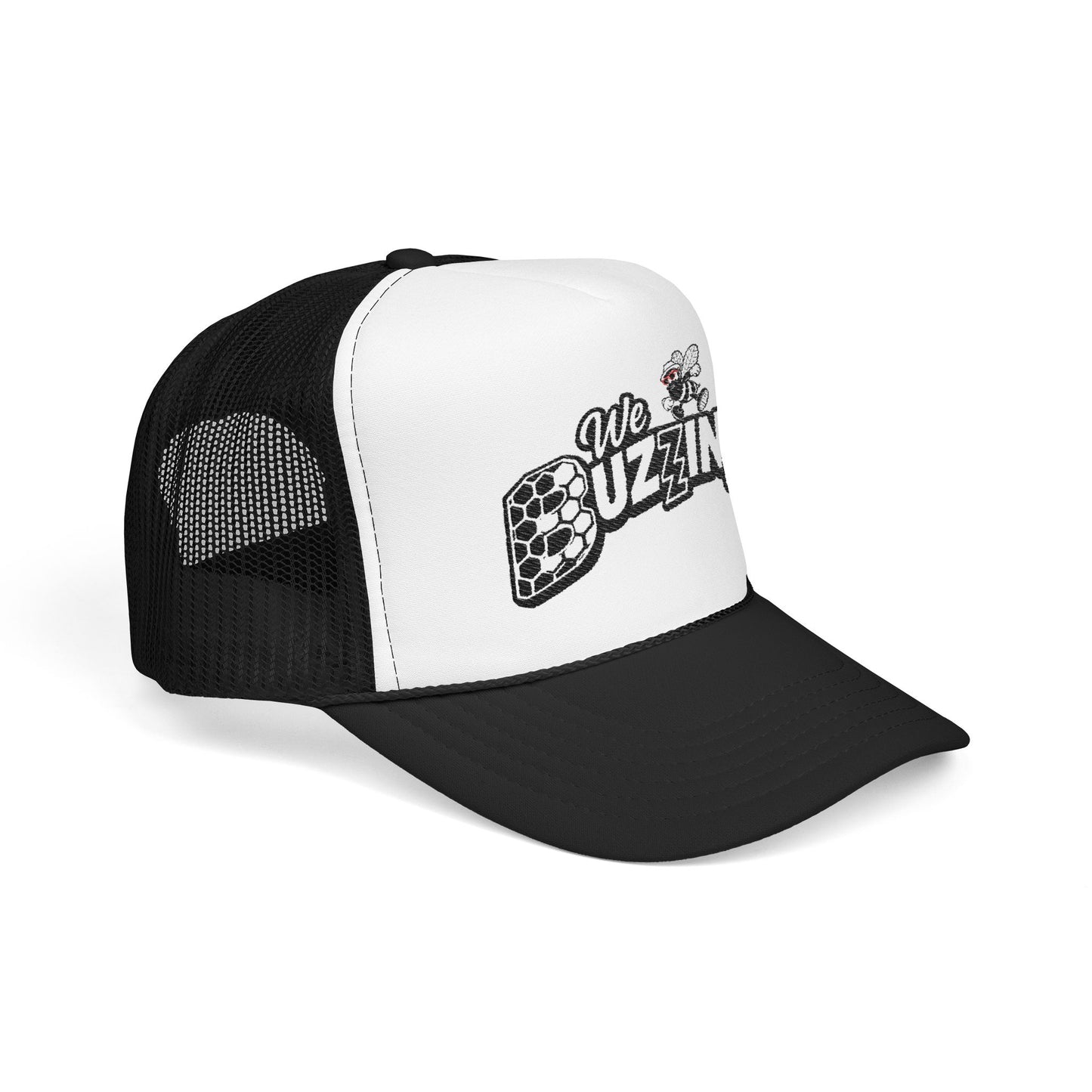 We Buzzin! Bee Graphic Trucker Hat | Honeycomb Logo Mesh Cap