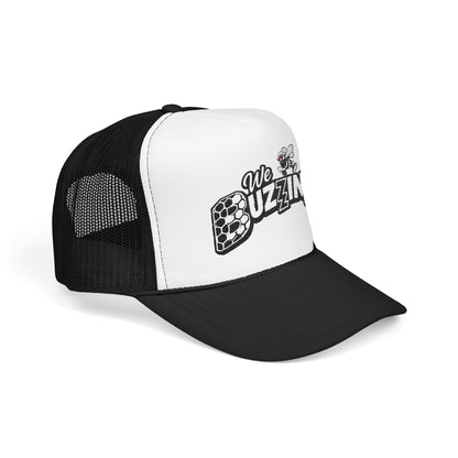 We Buzzin! Bee Graphic Trucker Hat | Honeycomb Logo Mesh Cap