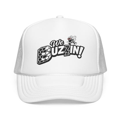 We Buzzin! Bee Graphic Trucker Hat | Honeycomb Logo Mesh Cap