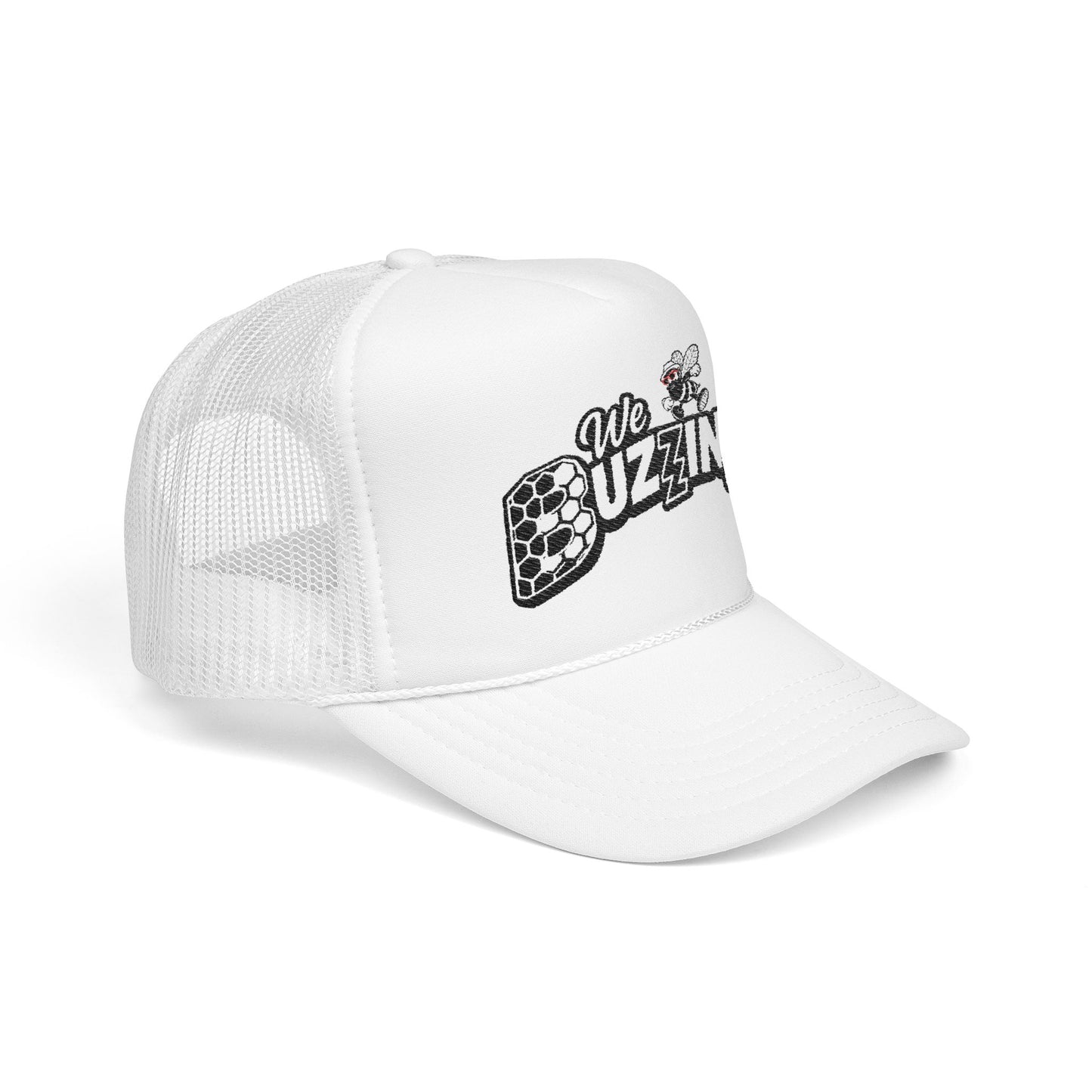 We Buzzin! Bee Graphic Trucker Hat | Honeycomb Logo Mesh Cap