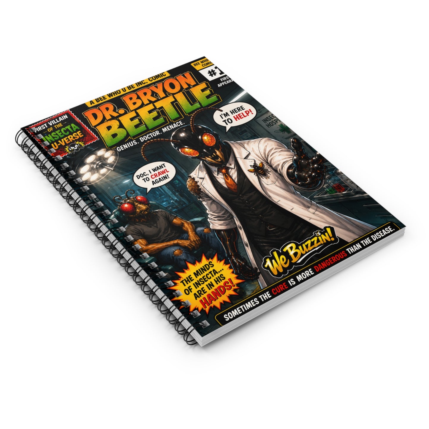 Beetle Comic Spiral Notebook — Dr. Bryon Beetle Vintage Comic Cover, Ruled Journal