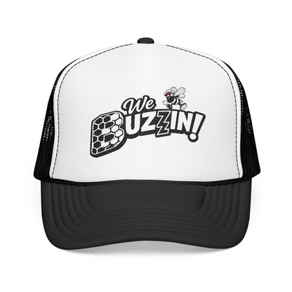 We Buzzin! Bee Graphic Trucker Hat | Honeycomb Logo Mesh Cap