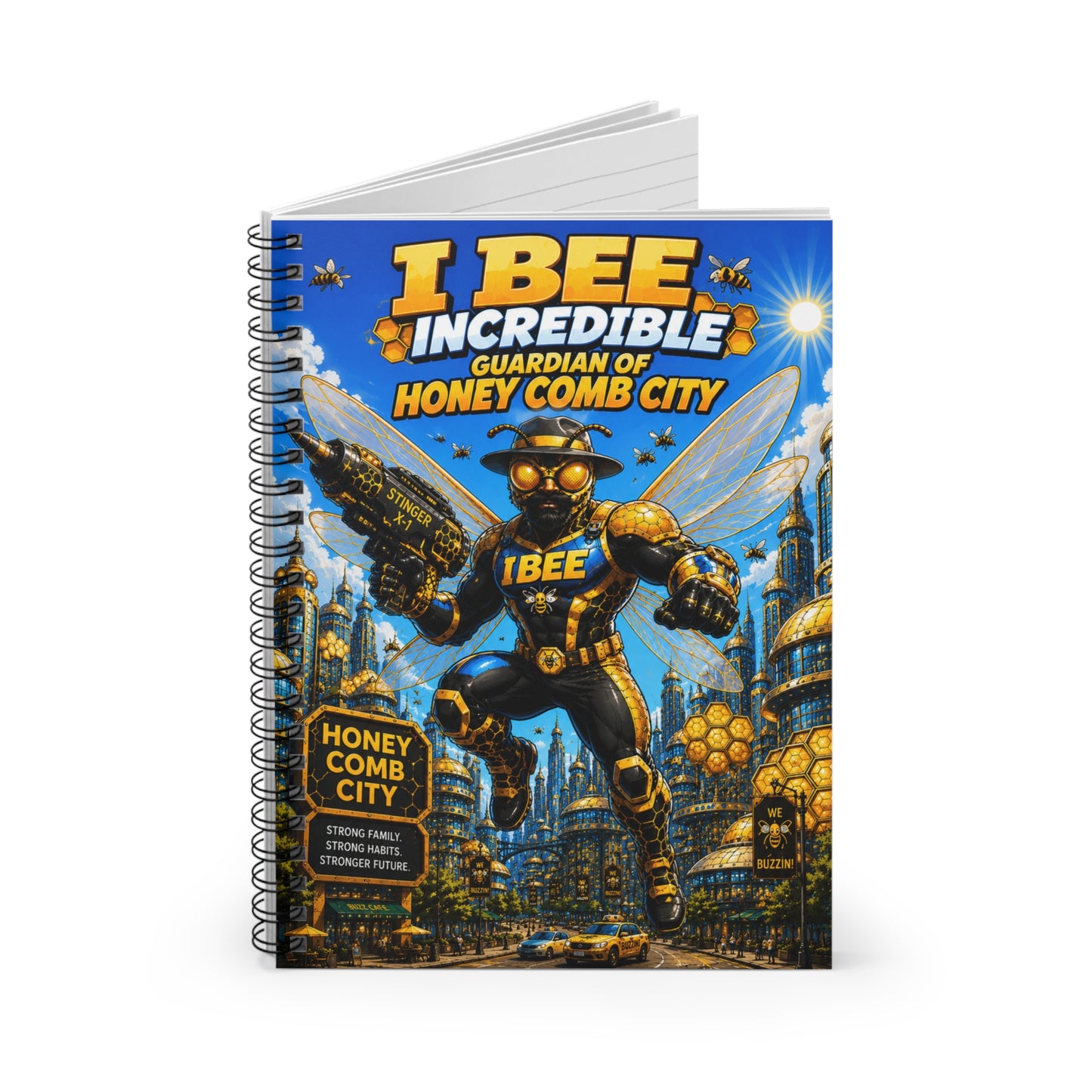 I BEE Incredible Notebook — Guardian of Honey Comb City Spiral Notebook