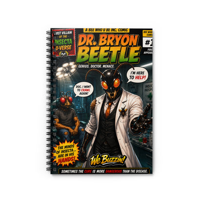Beetle Comic Spiral Notebook — Dr. Bryon Beetle Vintage Comic Cover, Ruled Journal
