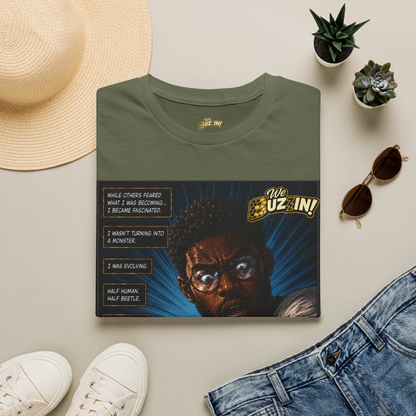 I Bee Incredible Orgins T-Shirt — “We Buzz In” Retro Comic Portrait Tee