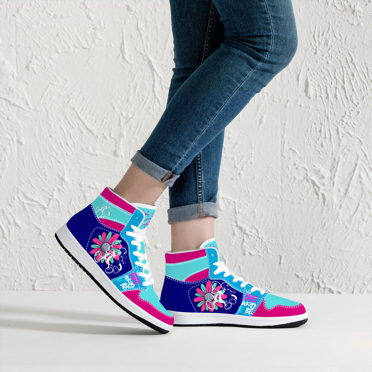 Bee Who U Be High-Top Synthetic Leather Sneakers - White