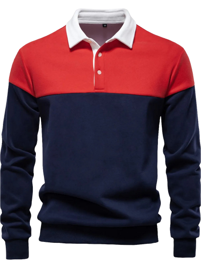 Men's Collared Neck Contrast Long Sleeve Polo