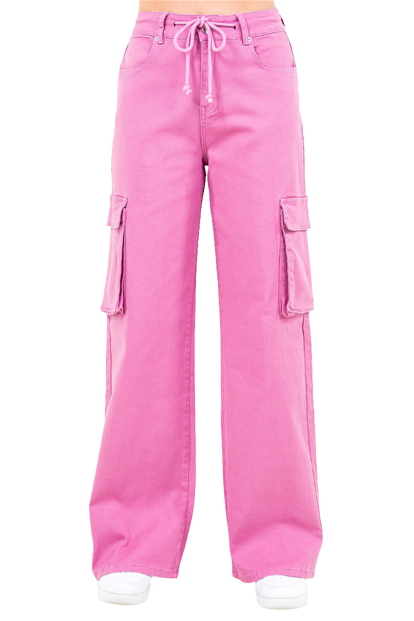 American Bazi Full Size Drawstring Wide Leg Cargo Pants Plus Size