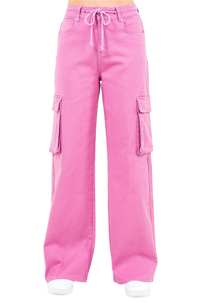 American Bazi Full Size Drawstring Wide Leg Cargo Pants Plus Size
