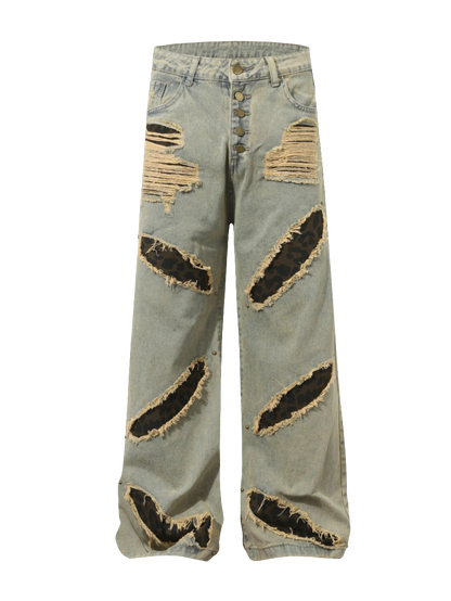 Men's Full Size Distressed Wide Leg Jeans Plus Size