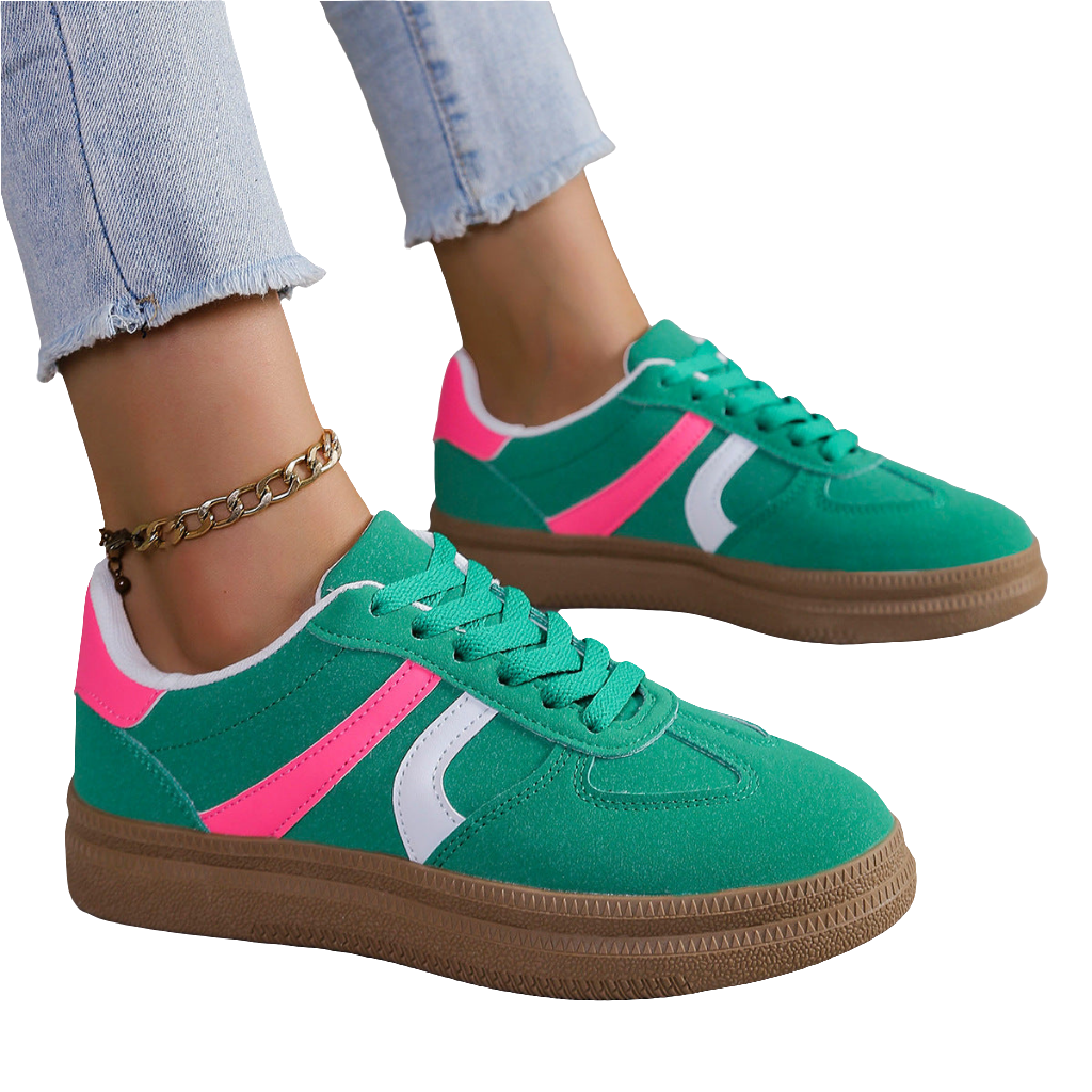 Lace Up Round Toe Contrast Sneakers