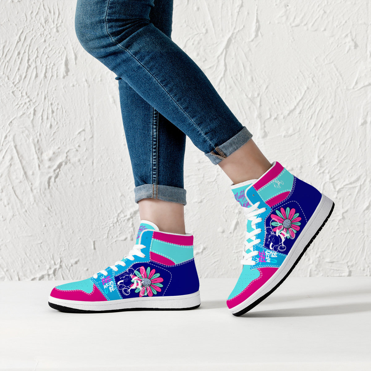 Bee Who U Be High-Top Synthetic Leather Sneakers - White