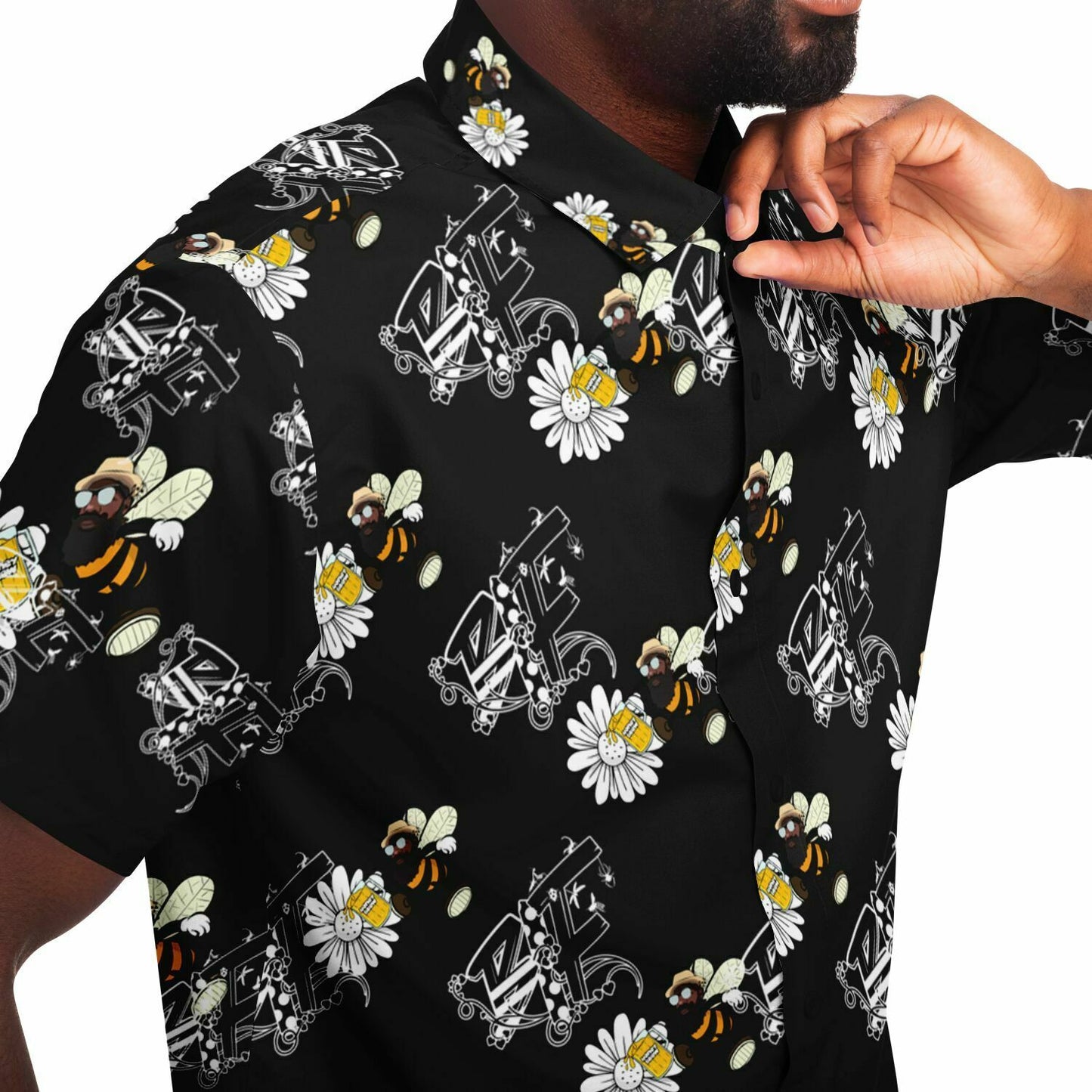 Black Insect Famili  Short Sleeve Button Down Shirt - AOP