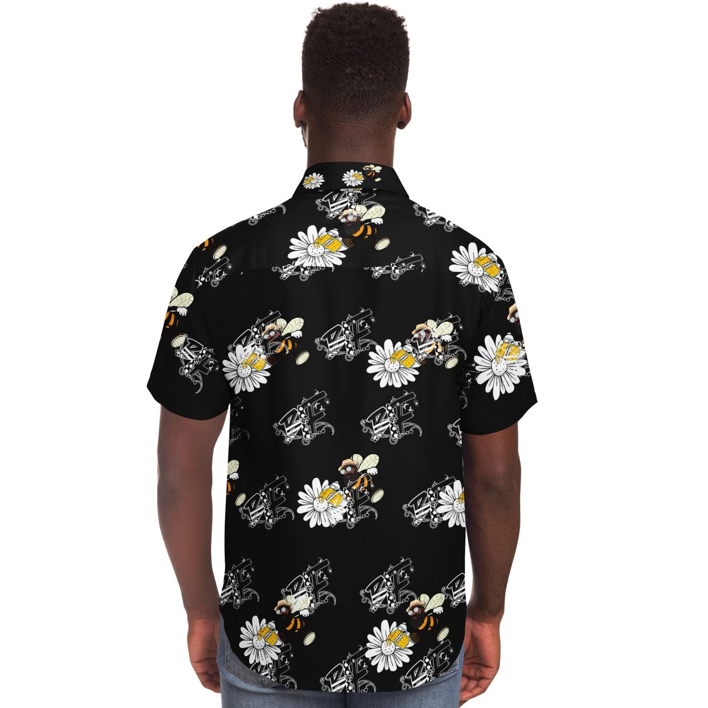 Black Insect Famili  Short Sleeve Button Down Shirt - AOP
