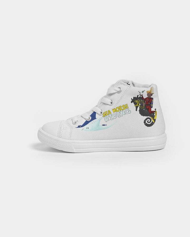 Sea Horse Riding  Kids Hightop Canvas Shoe