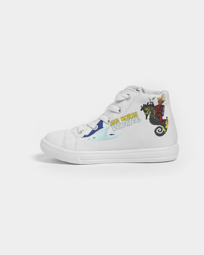 Sea Horse Riding  Kids Hightop Canvas Shoe