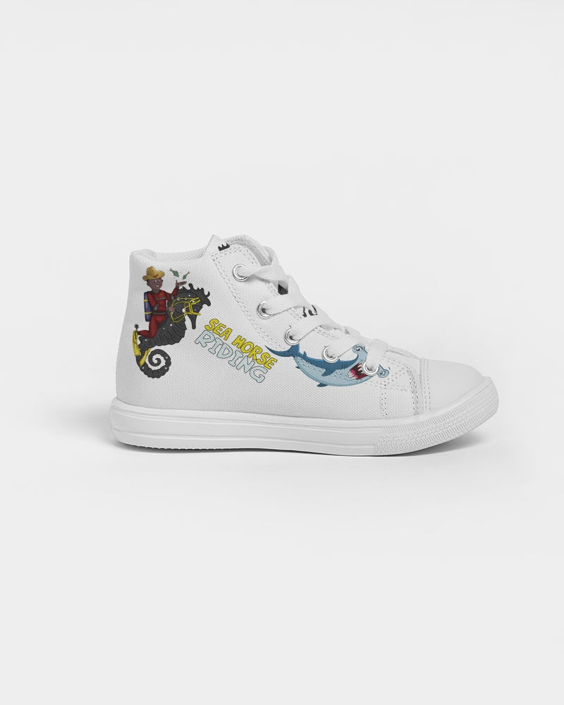 Sea Horse Riding  Kids Hightop Canvas Shoe