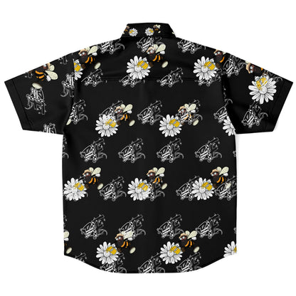 Black Insect Famili  Short Sleeve Button Down Shirt - AOP