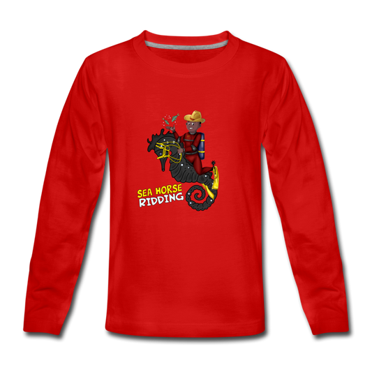 Sea Horse Kids' Premium Long Sleeve T-Shirt - red